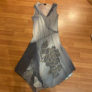 Komarov Sheer Sleeveless Ruffle Hi-Low Gray Maxi/Midi Floral Dress Size S